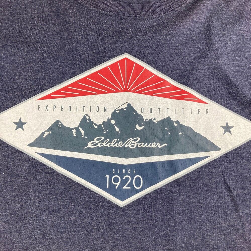Eddie Bauer Mens XL T Shirt Blue Mountain Graphic Expedition Outfitter